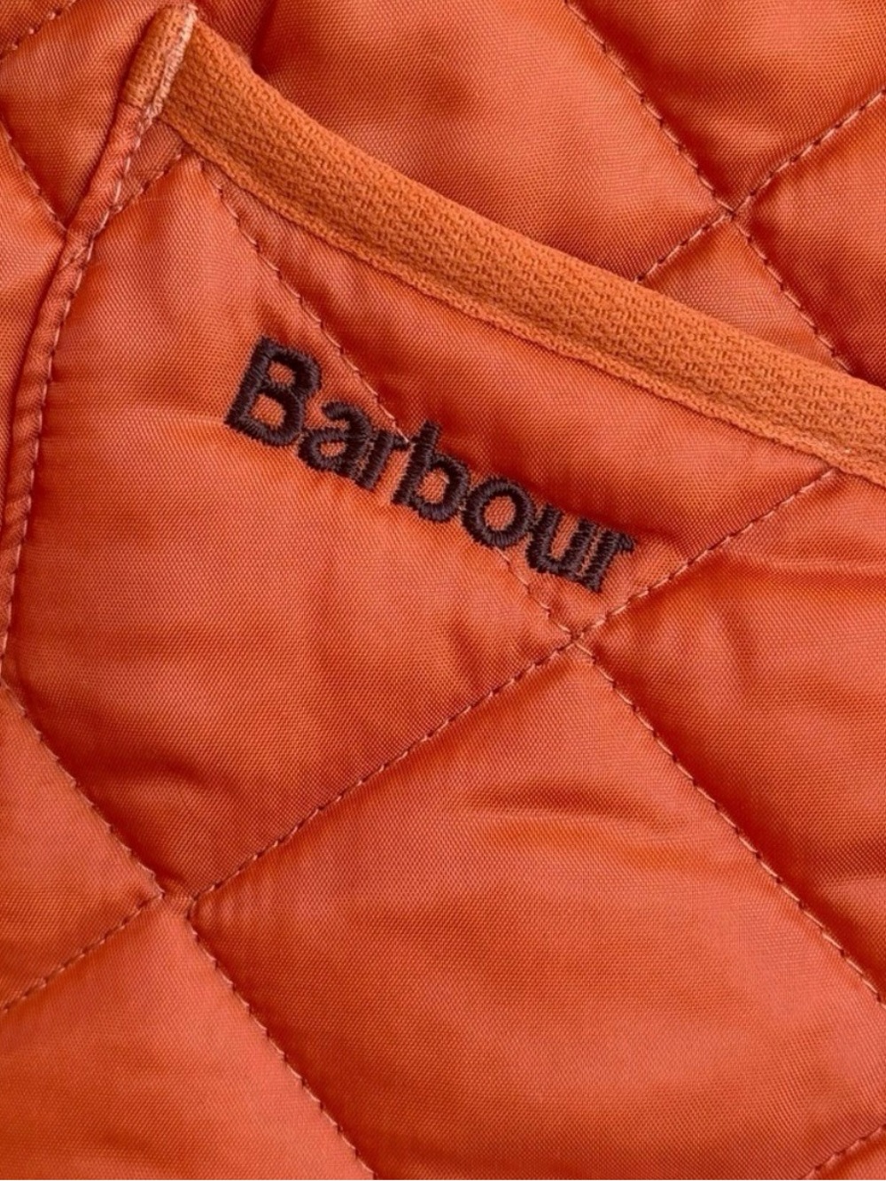 Barbour Orange Quilted Lightweight Jacket with Brown Corduroy Collar - Picture 5 of 10